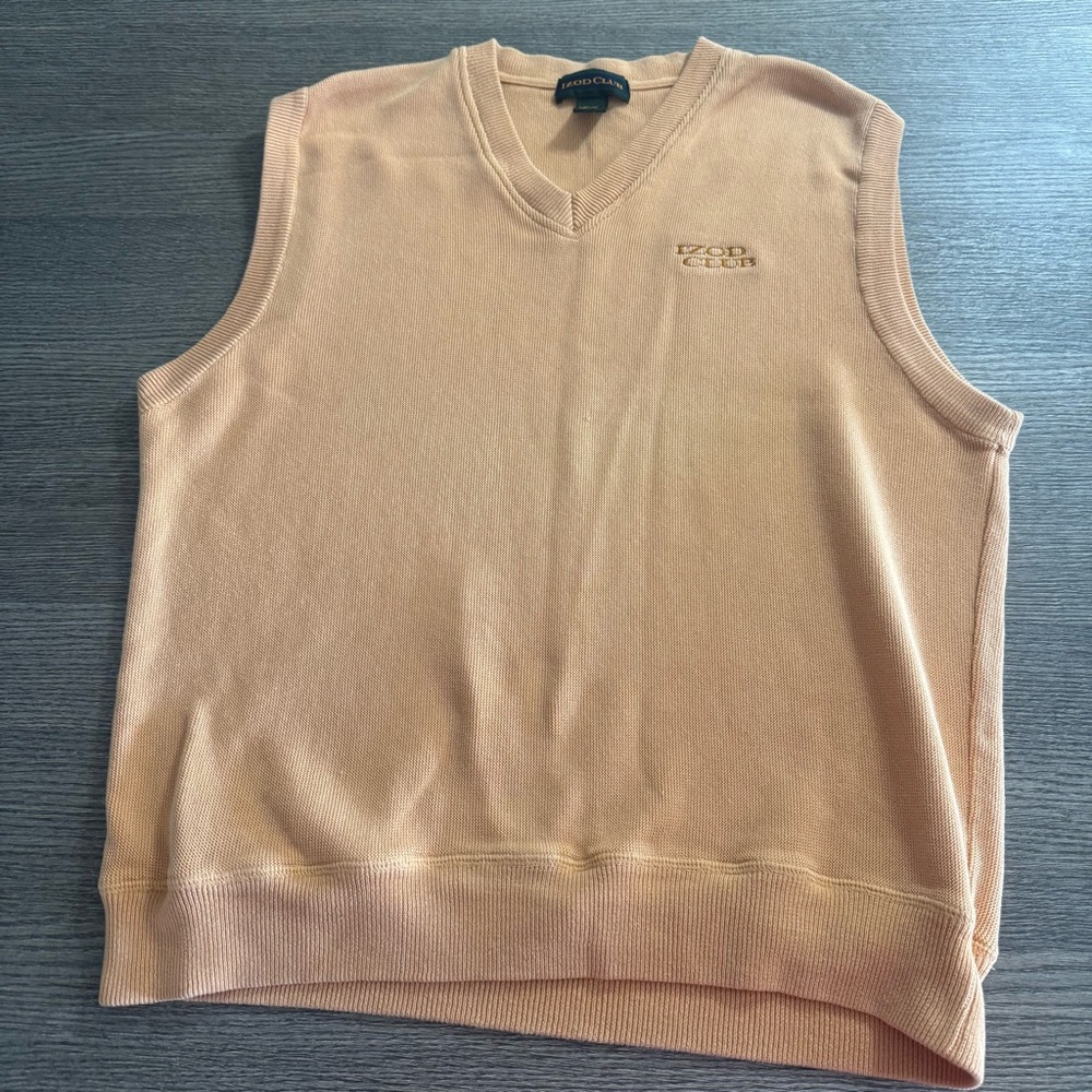Vintage Izod Club Sweater Vest Men’s Size L Large Peach Classic Golf Preppy Knit